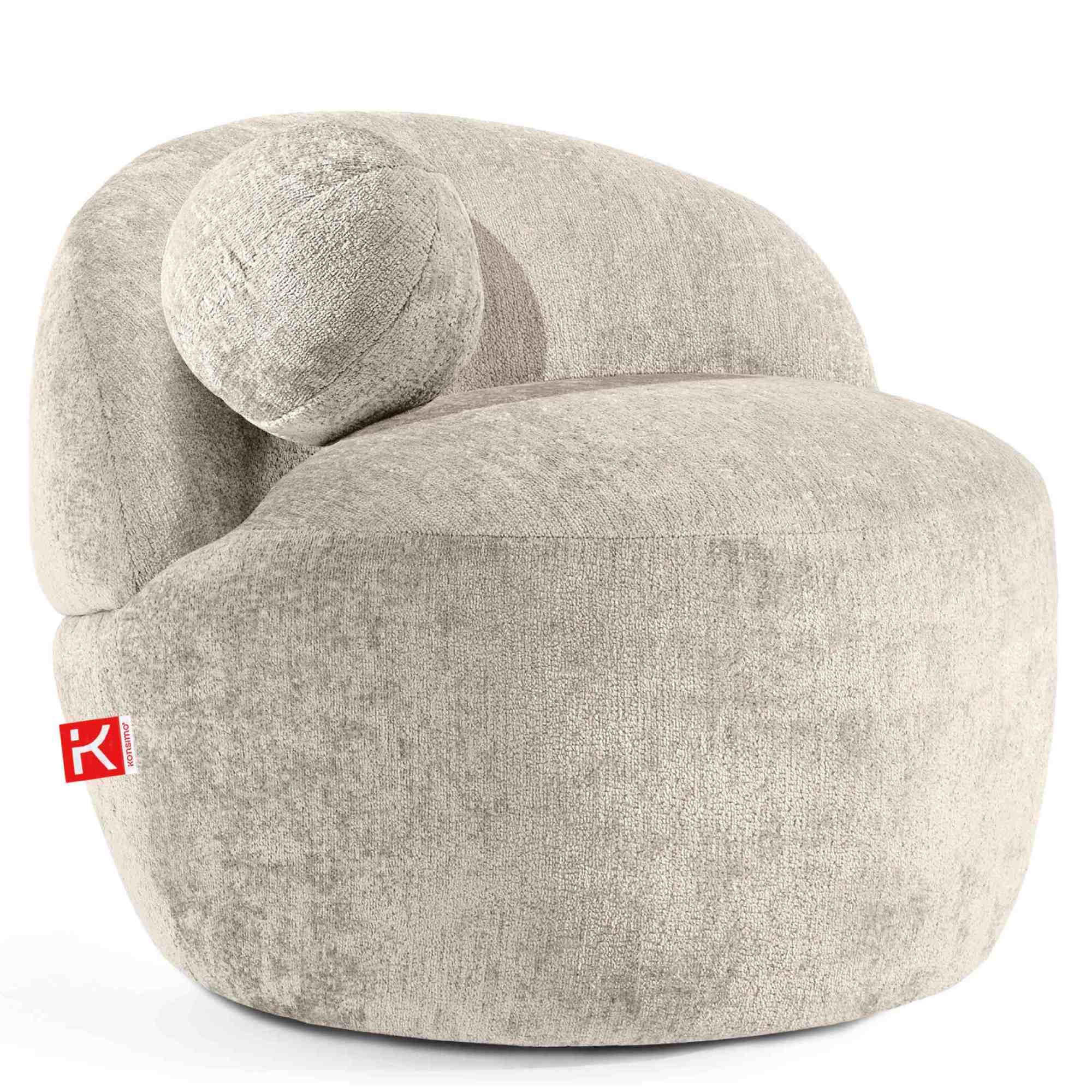 SESSEL NELUM Chenille-Stoff, rund, Creme - Creme/Schwarz, Holz/Holzwerkstoff (76/64/76cm) - KONSIMO®