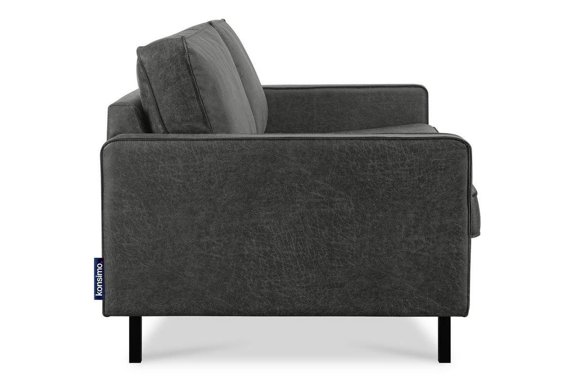 2-SITZER-SOFA INVIA Klassische-Stil mit Armlehnen, Lederoptik-Stoff, dunkelgrau - Dunkelgrau/Schwarz, Textil (164/87/98cm) - KONSIMO®