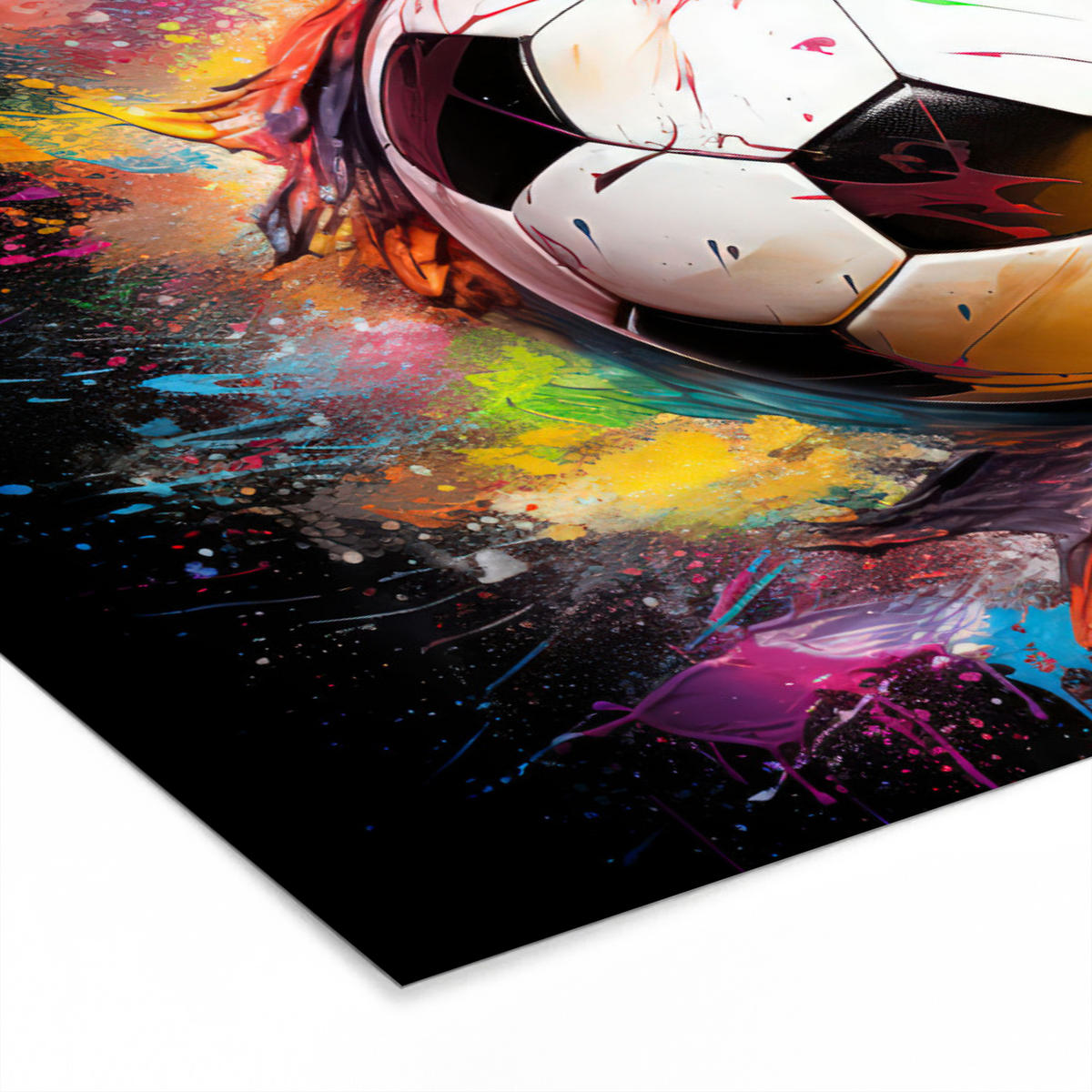 POSTER MIT RAHMEN Fußball - Farbe - Farben - Schwarz - Weiß 30x20 cm - Weiß, Papier (30/20cm) - MuchoWow