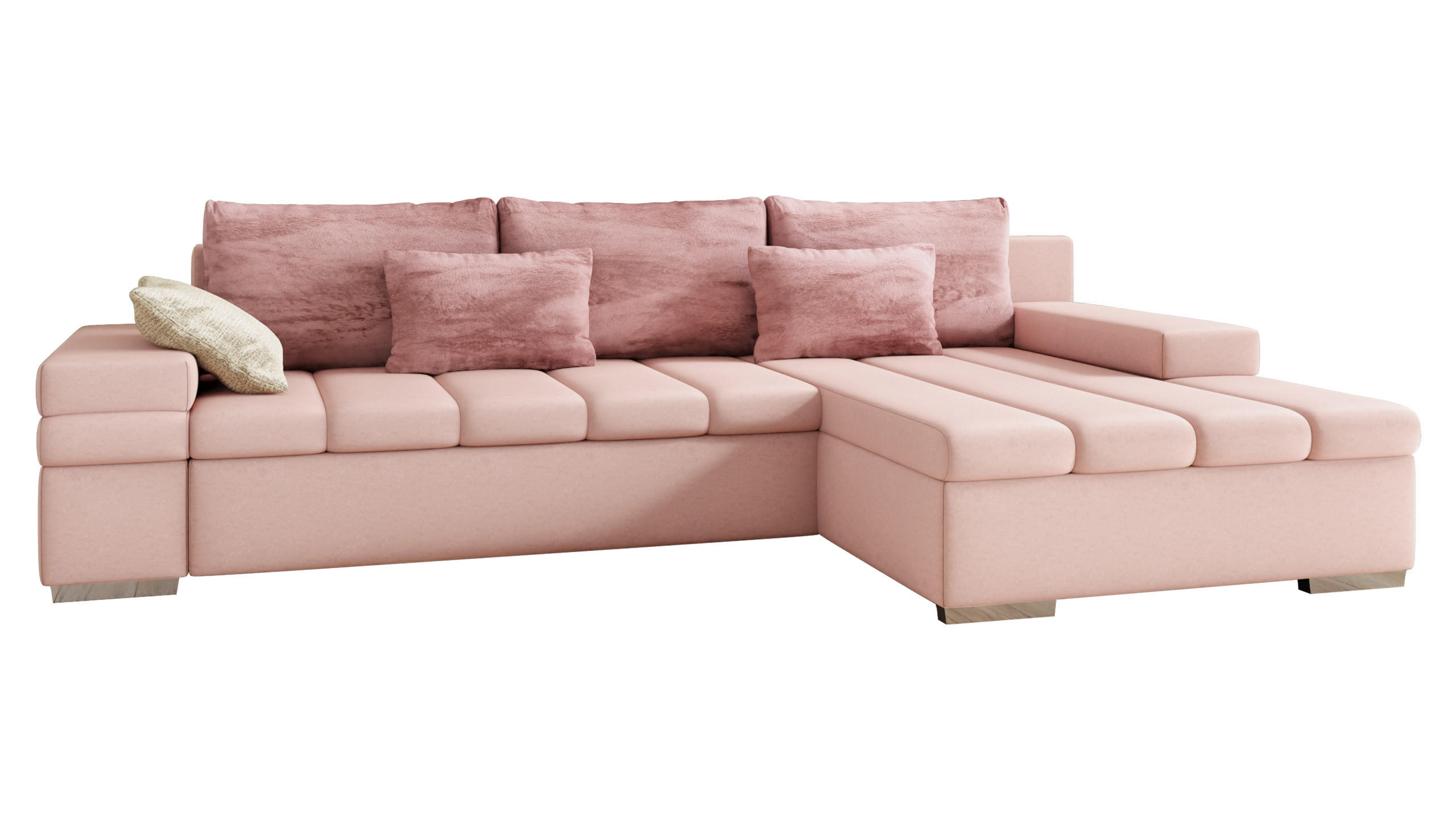 ECKSOFA Bangkok Premium, Seite: Rechts - Hellrosa/Silberfarben, Holz/Textil (310/175cm) - MIRJAN24