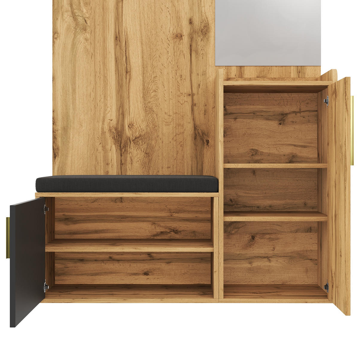 KOMPAKTKLEIDERSCHRANK Spiegel Sitzbank Schuhregal Haken Flur Set - Multicolor, Holzwerkstoff (38/185/100cm) - FLIEKS