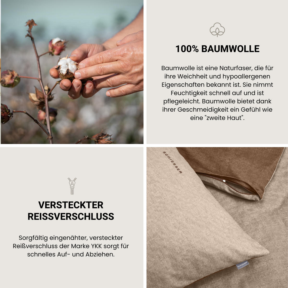 BETTWÄSCHESET Doubleface - Feinbiber - 2-teilig - 135 x 200 cm - Sand - Sandfarben, Textil (135/200cm) - SCHIESSER