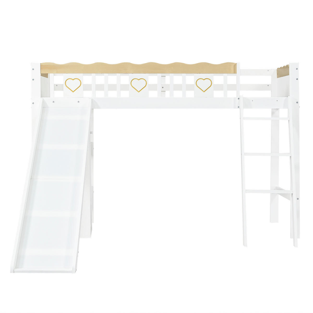 HOCHBETT 90/200 cm Weiß/Natur mit Rutsche und Schrank - Weiß, Holz (90/200cm) - Flora Grace