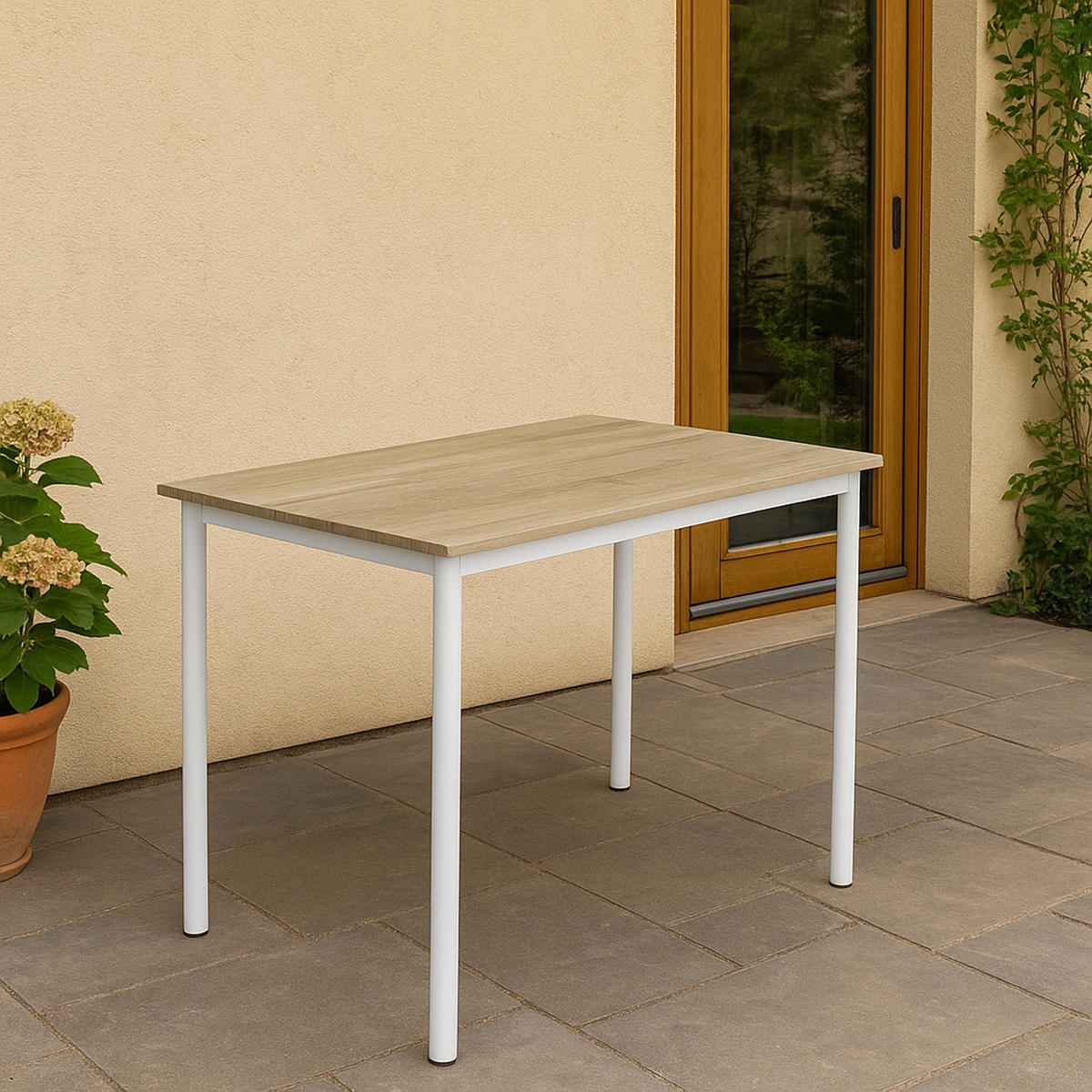 ESSGRUPPE Kölle 3-teilig, Gestell Weiss + Eichedekor, Tisch 80x60cm - Weiß, Holz - TPFGarden