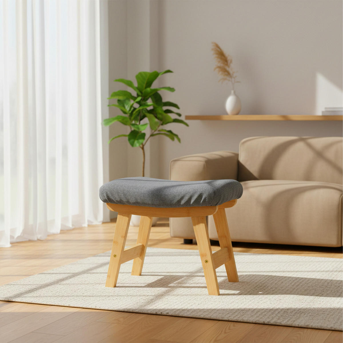 TABURET - světle hnědá, dřevo/textil (40/32/29cm) - Relaxdays