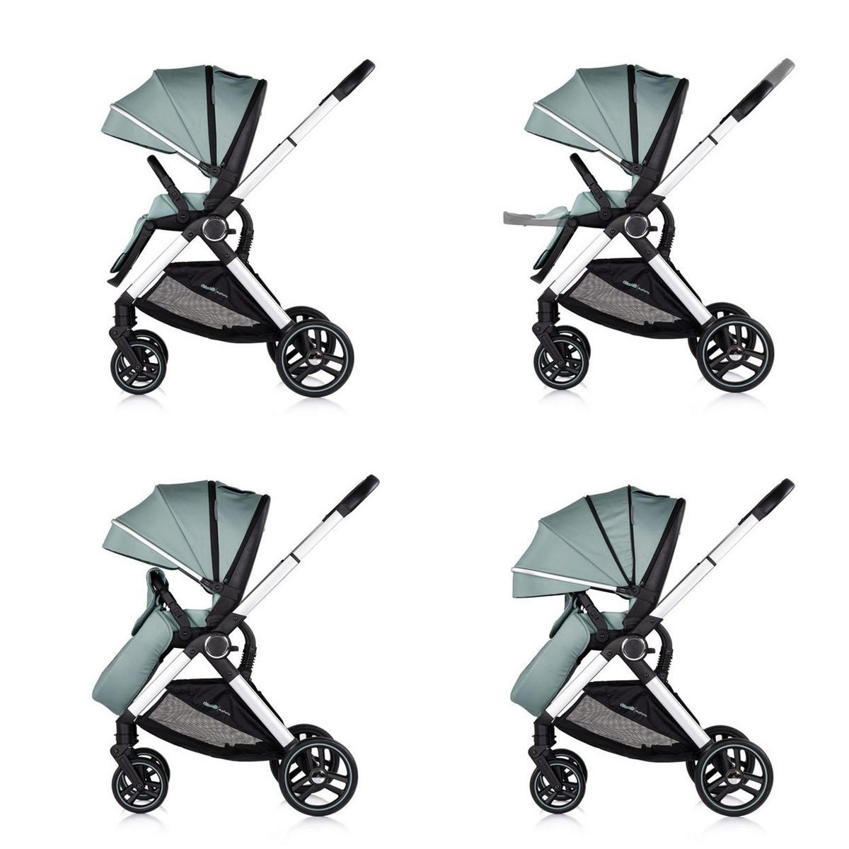 KOMBIKINDERWAGEN Euphoria 3in1 grün Sportsitz Babyschale umbaubar klappbar - Grün, Metall (88/64/107cm) - Chipolino
