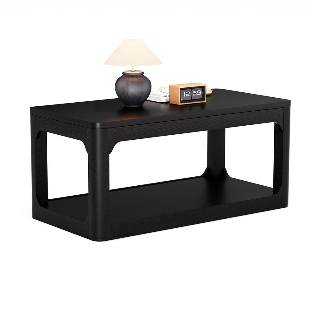 COUCHTISCH 100/50/44.5cm mit zwei Ablagefächern, modernes Design, Schwarz - Schwarz, Holz (100/50/44.5cm) - KOMHTOM