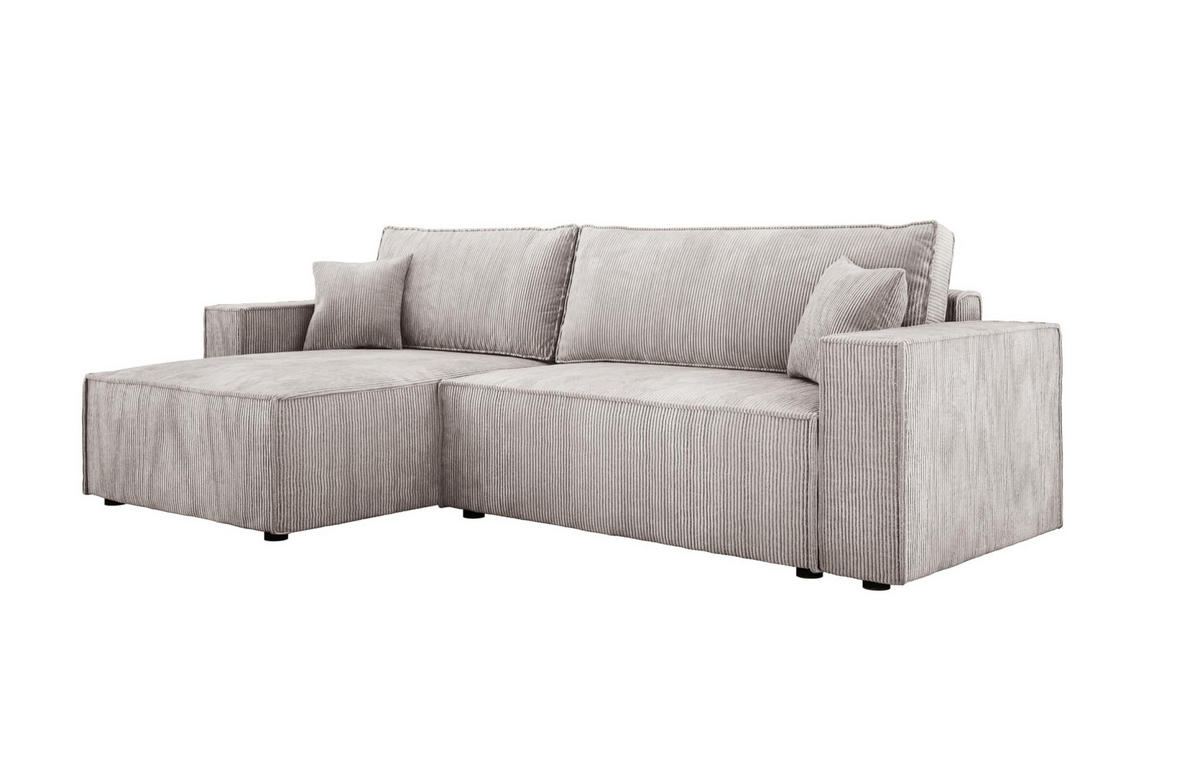 ECKSOFA POSO XL UNIVERSAL, Schlaffunktion und Lattenrost - L-Form, Cord, Federung auf Wellfedern, 274x143x83 cm, Links Light rose - Hellrosa, Holz/Textil (277/143cm) - DomoHome