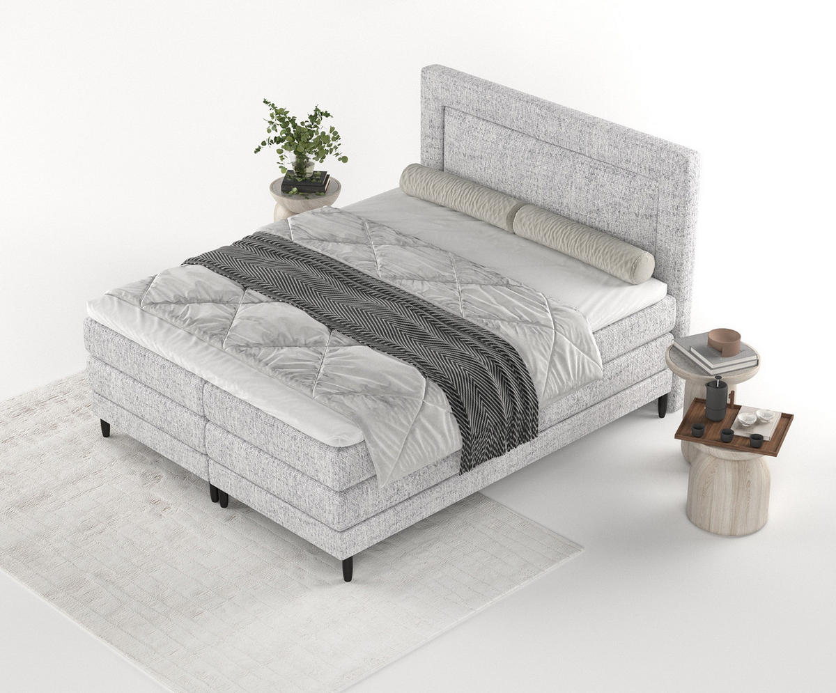 BOXSPRINGBETT Madame Hellgrau 180/200 cm mit Matratzen und Latex-Topper - Hellgrau/Schwarz, Holz/Holzwerkstoff (180/200cm) - Maison de Reve