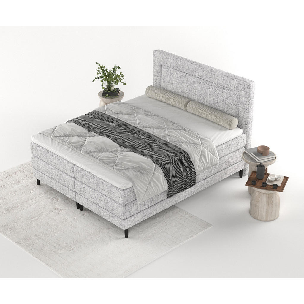 Thumbnail - Maison de Reve Boxspringbett, Hellgrau, Textil, Buche, Kiefer, H2 + H3, Höhe ca. 36 cm, 200x200 cm, Oeko-Tex® Standard 1...