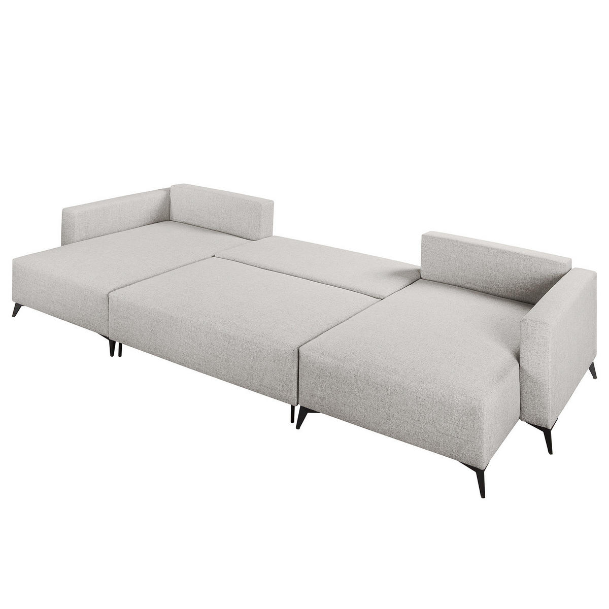 WOHNLANDSCHAFT - Hellgrau/Schwarz, Textil (382/81/148cm) - home24