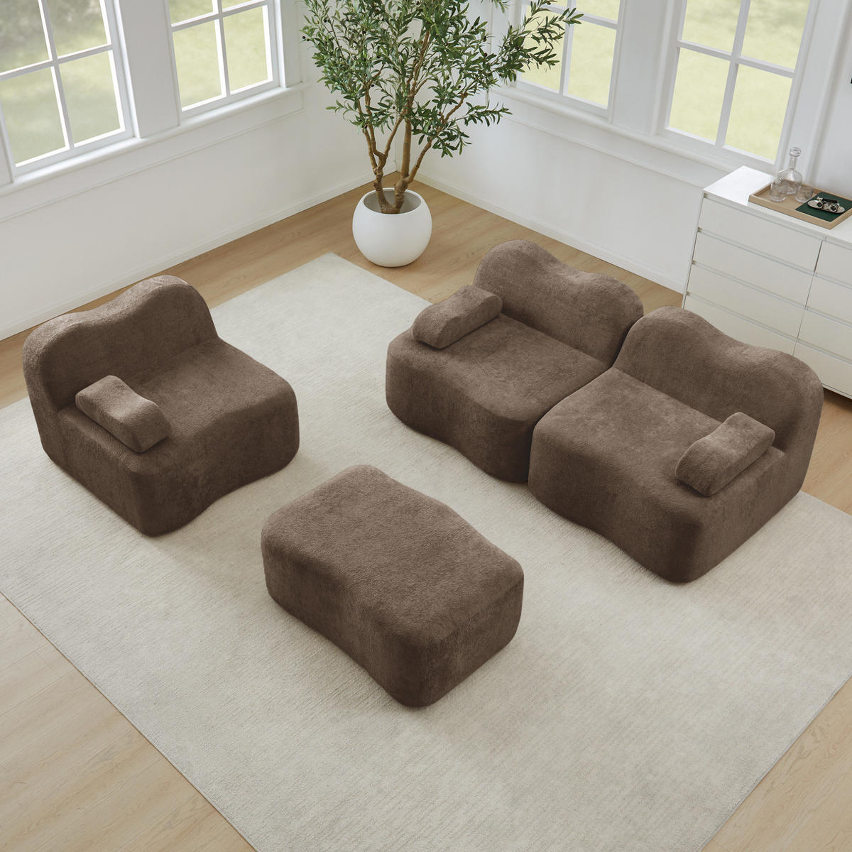 ECKSOFA 288/167/70 cm braun aus Samt mit modularer Ottomane und tiefer Sitzfläche - Braun, Textil (167/288cm) - OKWISH
