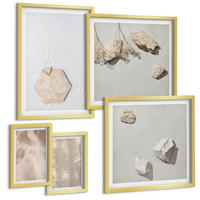 BILDER SET 5er Set - 50x50 cm & 20x30 cm & 40x60 cm Goldrahmen - Dezente Boho-Naturtexturen - Goldfarben, Kunststoff (40/60cm) - TULUP