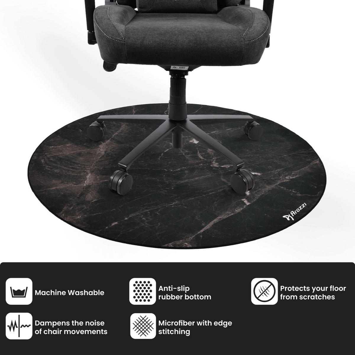 BODENSCHUTZMATTEN Zona Runden 121 cm Schwarzer Marmor - Schwarz, Textil (121/121cm) - Arozzi