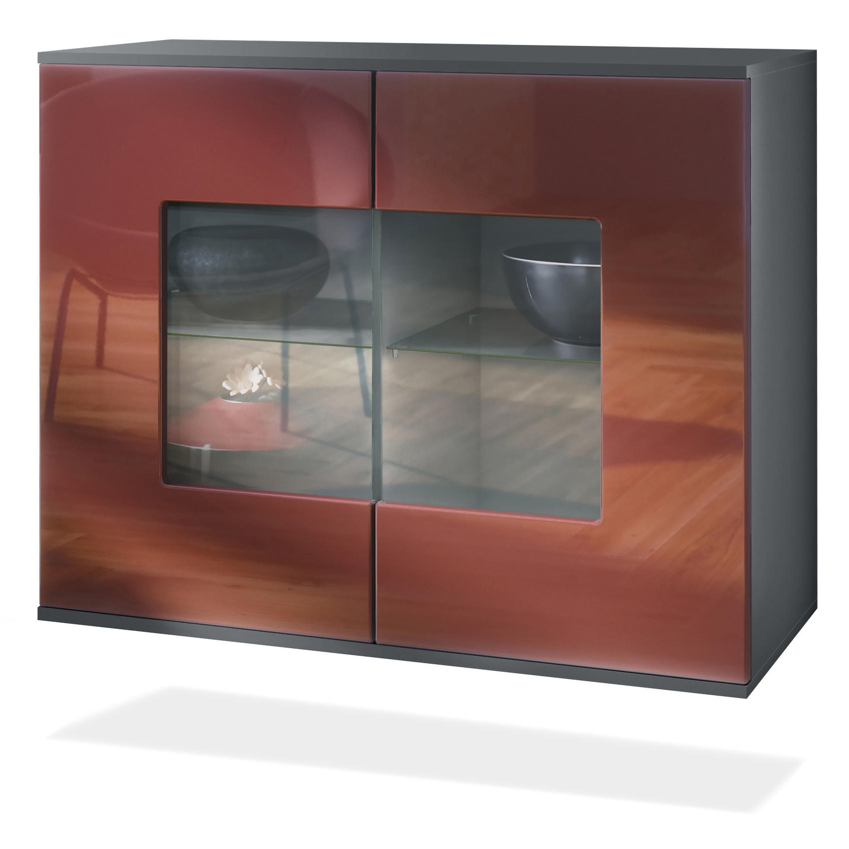 KOMMODE Grömitz Bordeaux Hochglanz - Bordeaux, Holzwerkstoff (92.5/73.5/35cm) - Vladon