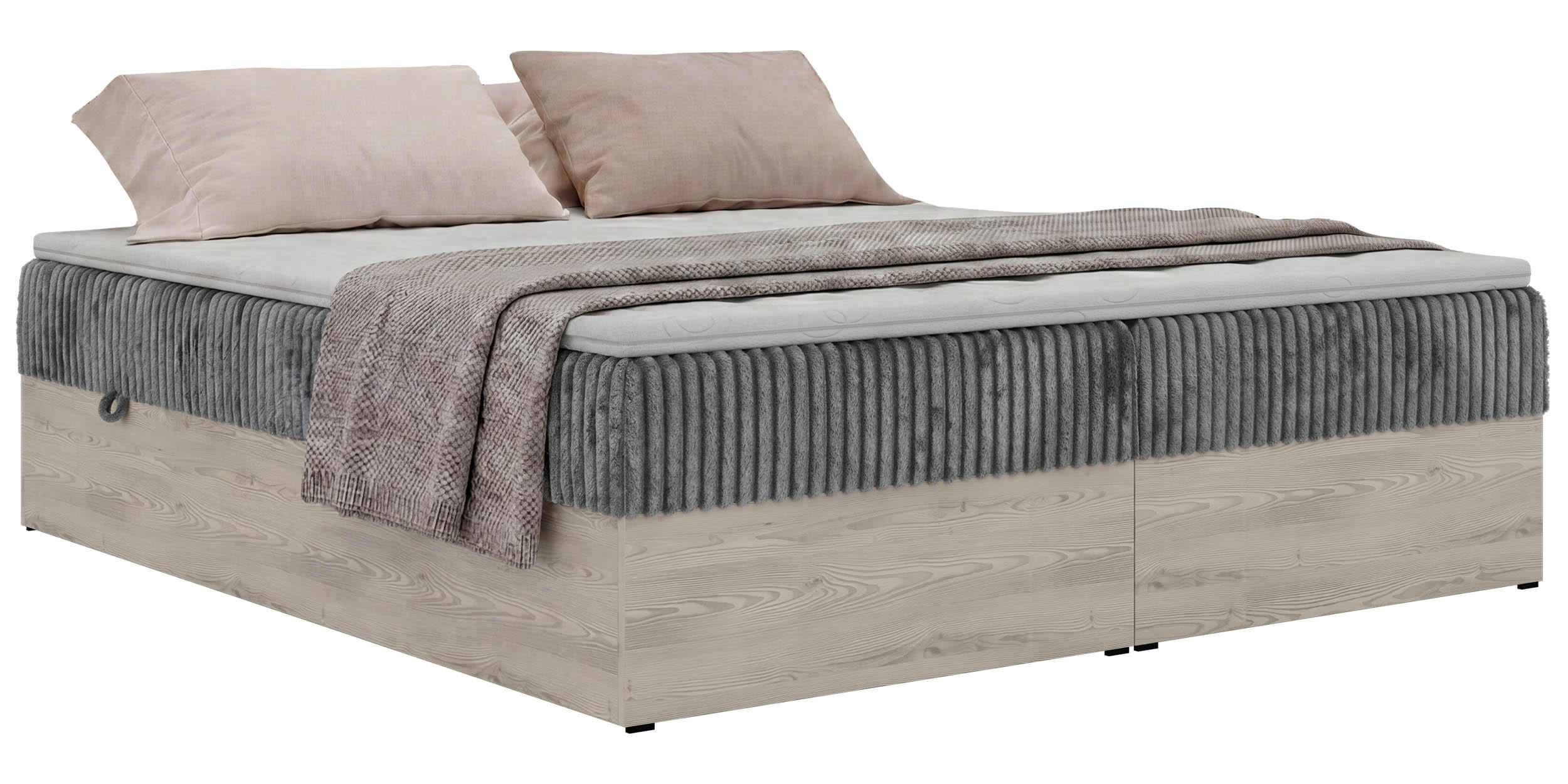 BOXSPRINGOVÁ POSTEĽ NORDIC ZERO 180/200 - Sivá Manšester - Topper Visco - H4 (tvrdý) - čierna/sivá, textil/plast (180/200cm) - MKS