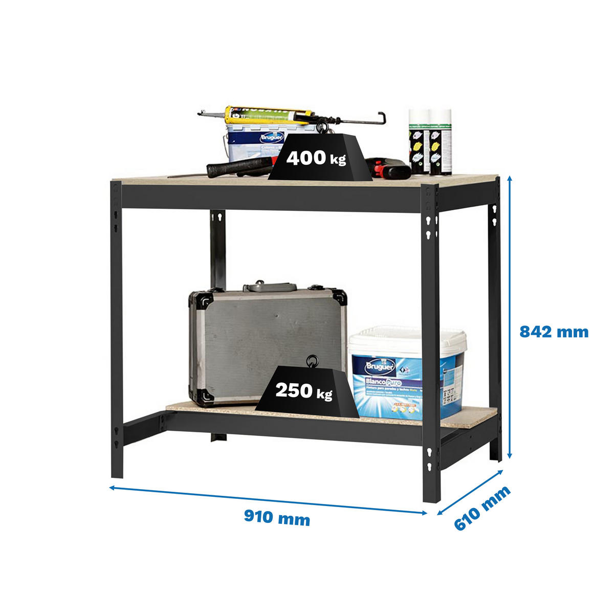 WERKBANK BUFFALO | HxBxT 84x90x61cm | Traglast 400kg | Anthrazit - Anthrazit, Holz (90/84/61cm) - PROREGAL