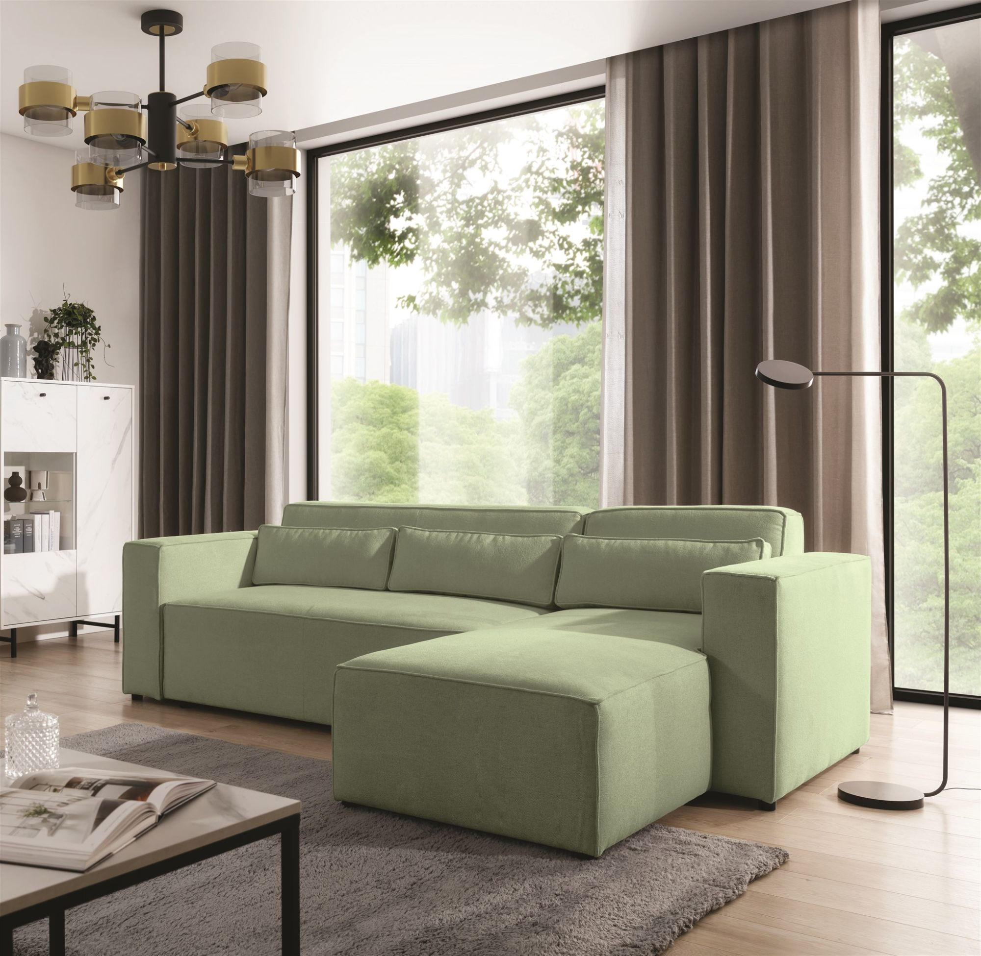 ECKSOFA Schlafsofa Waldo In Stoff Poso - Hellgrün, Holzwerkstoff/Textil (260/173cm) - Fun Möbel