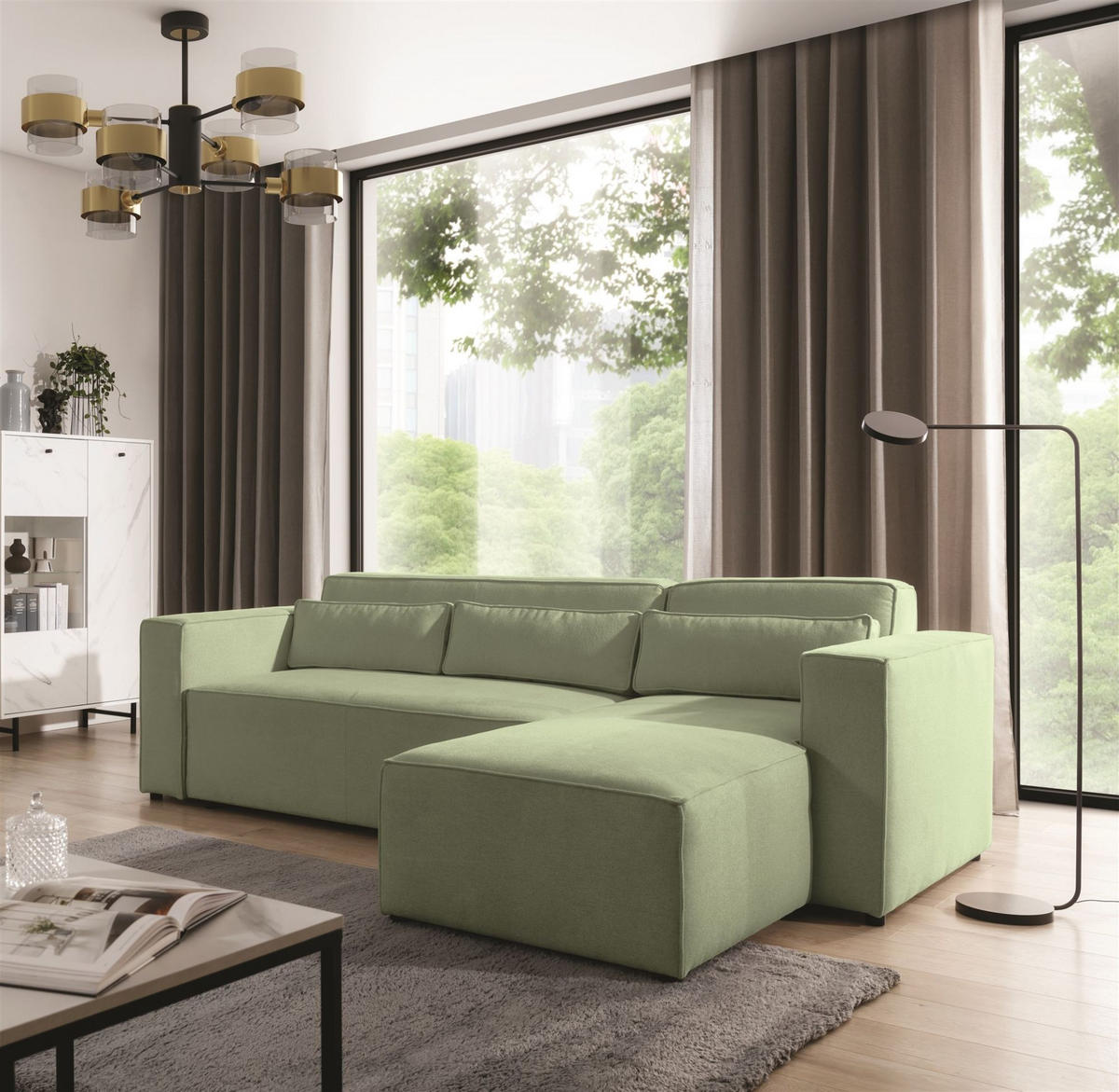 ECKSOFA Schlafsofa Waldo In Stoff Poso - Hellgrün, Holzwerkstoff/Textil (260/173cm) - Fun Möbel