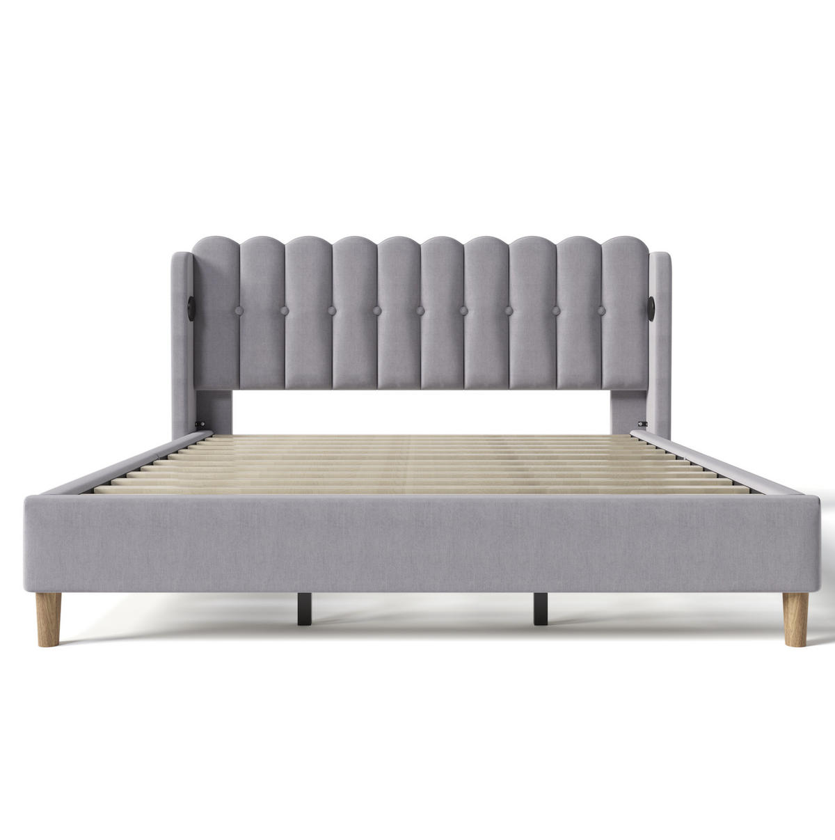 POLSTERBETT 180/200 cm mit USB- und Typ-C-Anschluss, Lattenrost und gepolstertem Kopfteil aus Leinen, Grau - Grau, Textil (180/200cm) - Redom