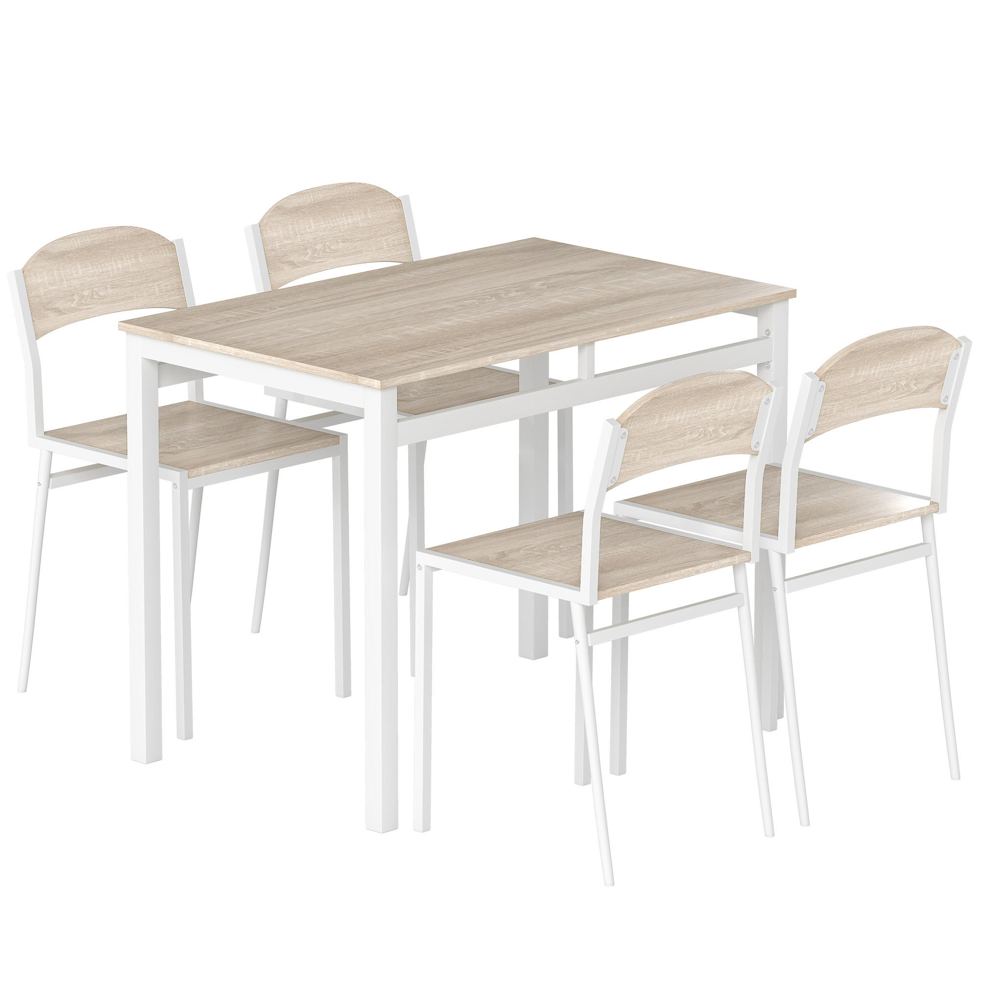 ESSTISCHSET Tischgruppe 5-teilig Essgruppe Esszimmergarniturset Sitzgruppe - Hellgrau, Kunststoff (63/76.5/100cm) - HOMCOM