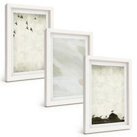 BILDER SET 3er Set - 20x30 cm Weißer Rahmen - Vögel, Steine, Pinselstriche, Verzierungen - Weiß, Kunststoff (20/30cm) - TULUP