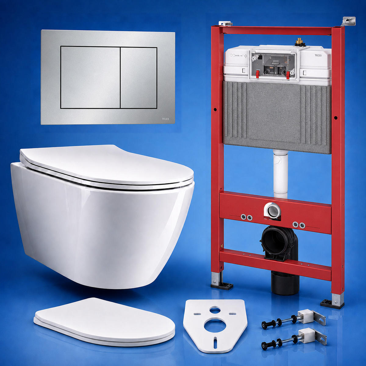 WC-SET ROLO Weiß, Slim-Sitz, Vorwandelement und Betätigungsplatte TECEnow Chrom - Weiß, Keramik (50/112/48.5cm) - bad land