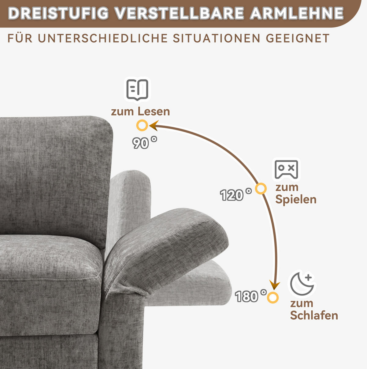 ECKSOFA, Chenille mit verstellbaren Armlehnen & Hocker, 218/156,5/86 cm, Grau - Grau, Textil (156.5/218cm) - Redom