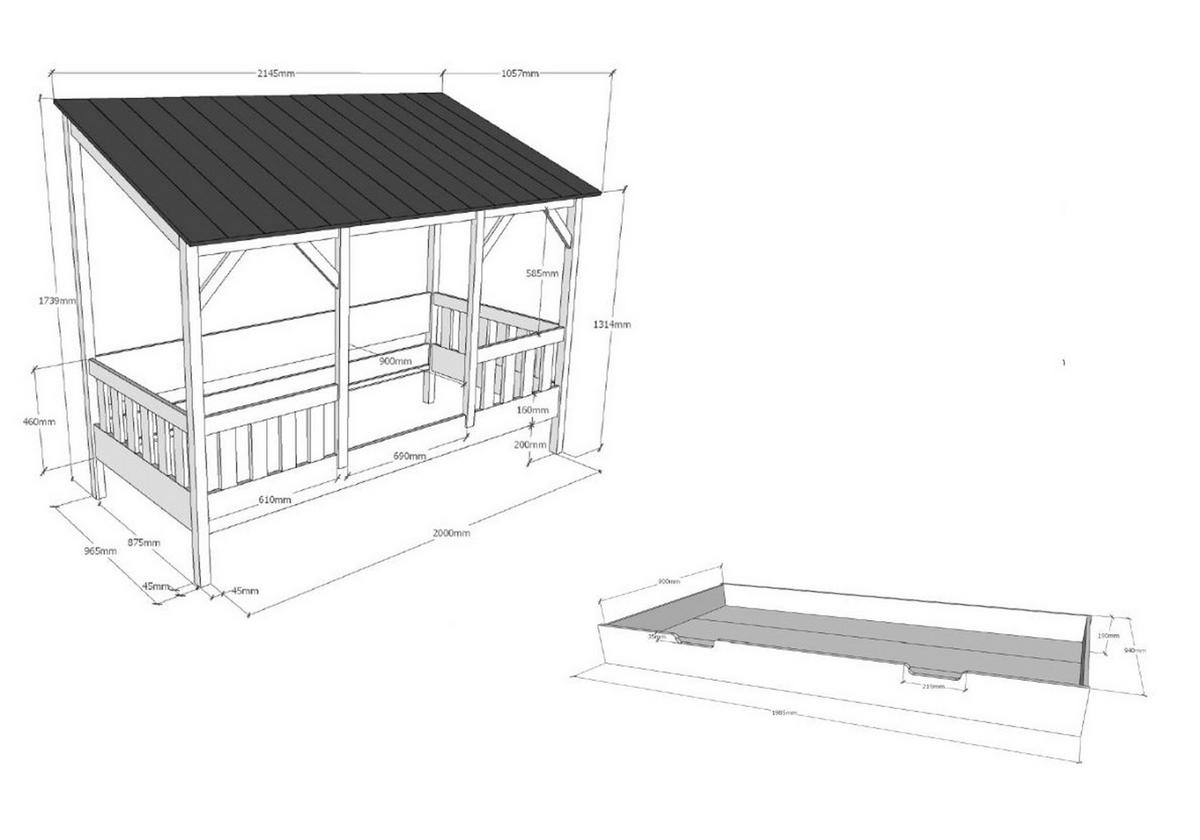 HAUSBETT Katee 214x174x105 aus MDF+Massivholz in Weiß - Weiß, Holzwerkstoff (90/200cm) - 58aufmkessel