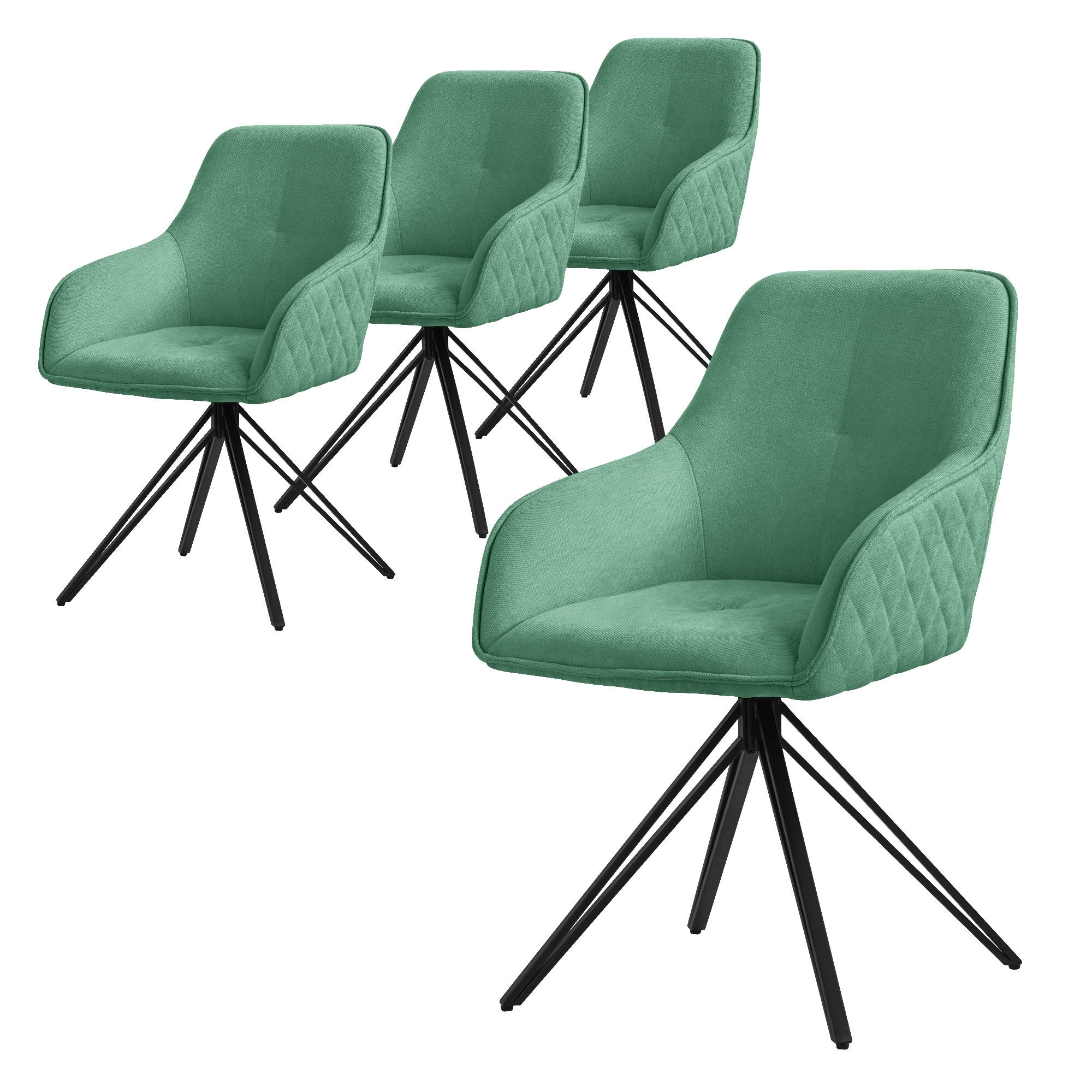 ML-DESIGN JÍDELNÍ ŽIDLE, sada 4 ks, otočné, zelená tkanina