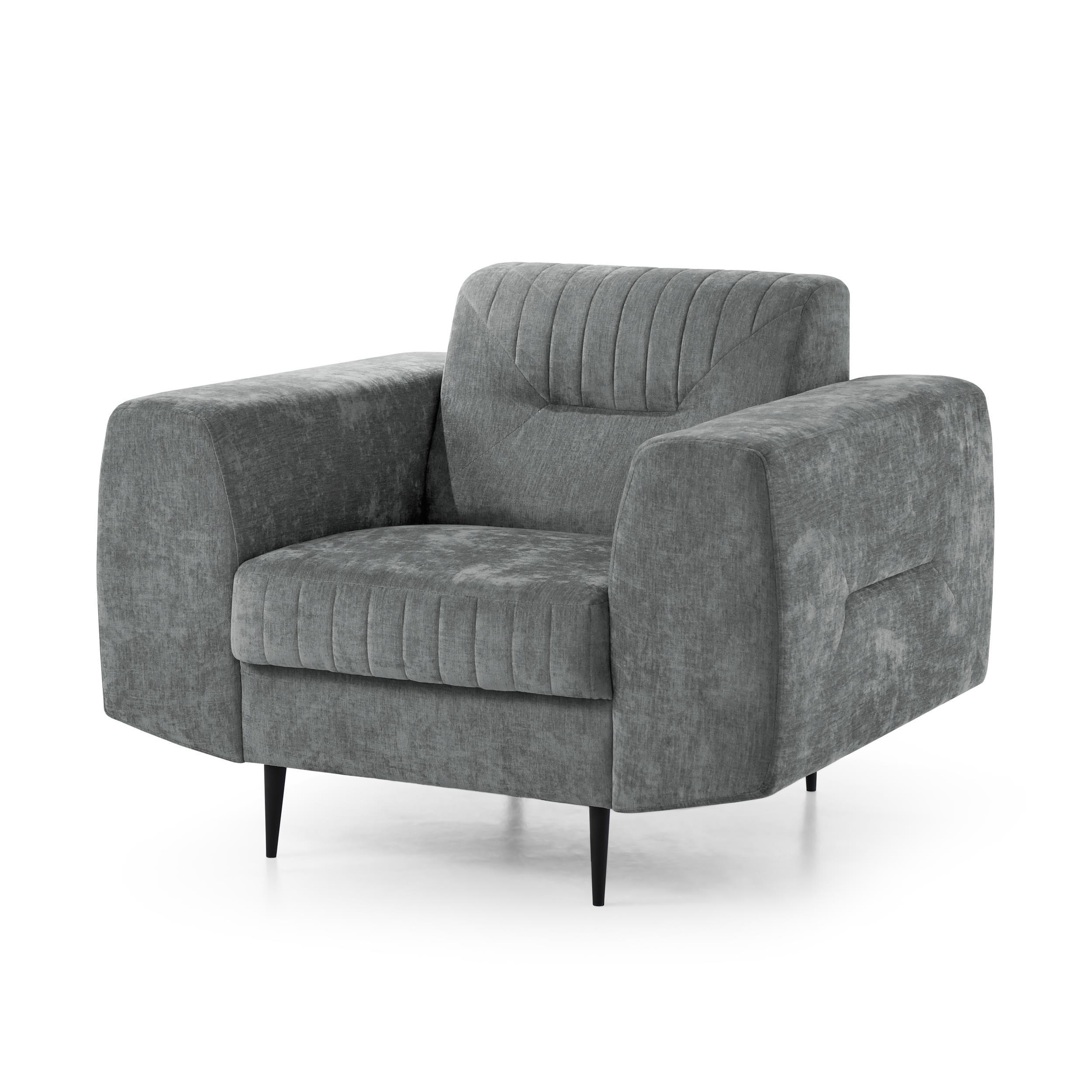 SESSEL Venezia mit Metallbeinen, dunkelgrau, 112 cm - Dunkelgrau/Schwarz, Holzwerkstoff/Metall (112/85/94cm) - Beautysofa