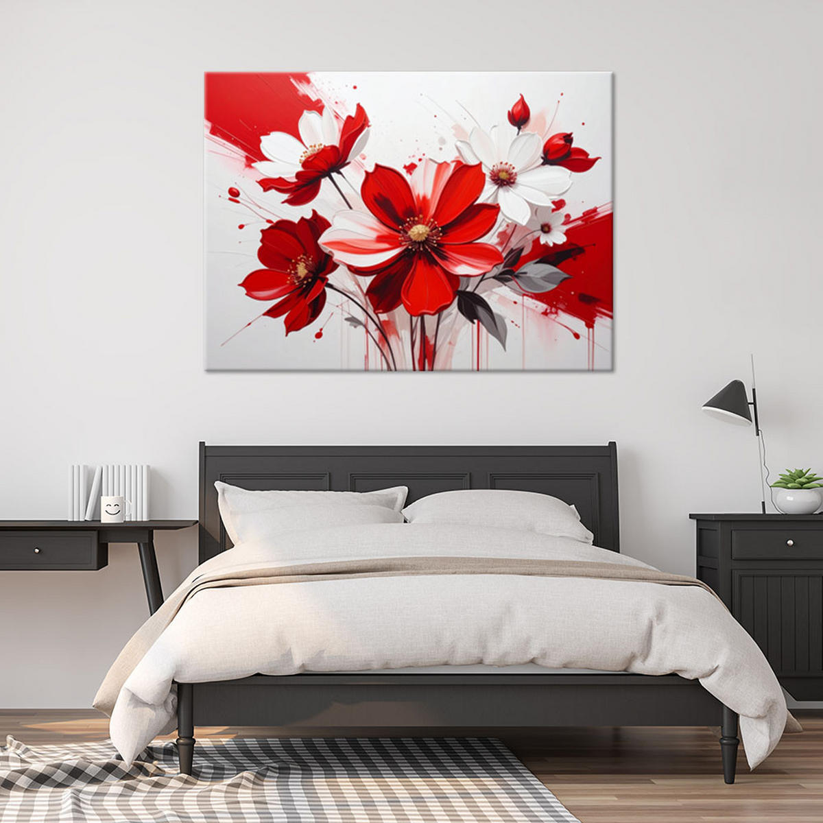 LEINWANDBILD, Rote Blumen in einer ausdrucksstarken modernen Komposition - Rot, Textil (120/80cm) - Feeby
