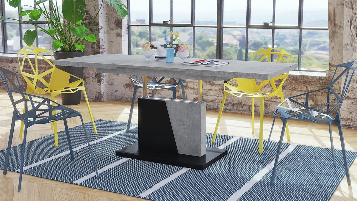 COUCHTISCH rechteckig Beton - Schwarz ausziehbar höhenverstellbar - Hellgrau/Schwarz, Holzwerkstoff (70/120/60cm) - designimpex