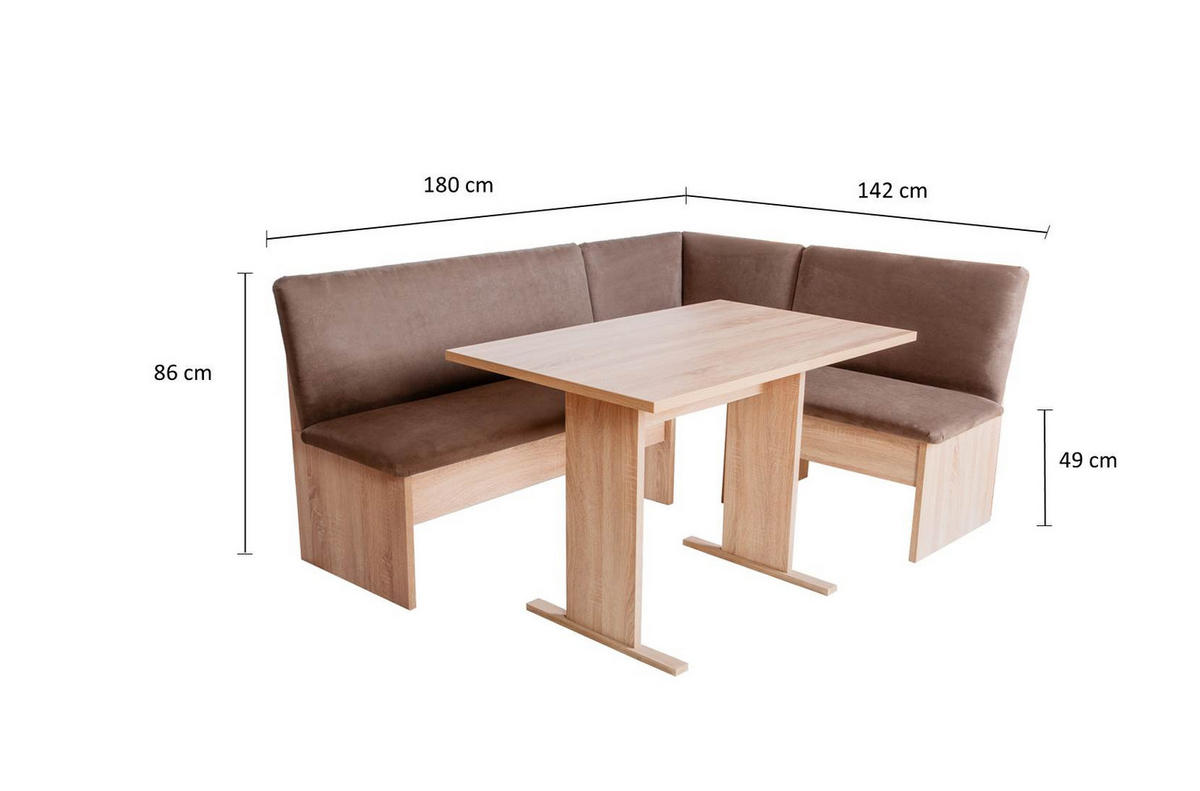 ECKBANKGRUPPE Die Vielseitige, Tisch I - Eichefarben/Grün, Holzwerkstoff/Textil (145/86/185cm) - Kundler Home