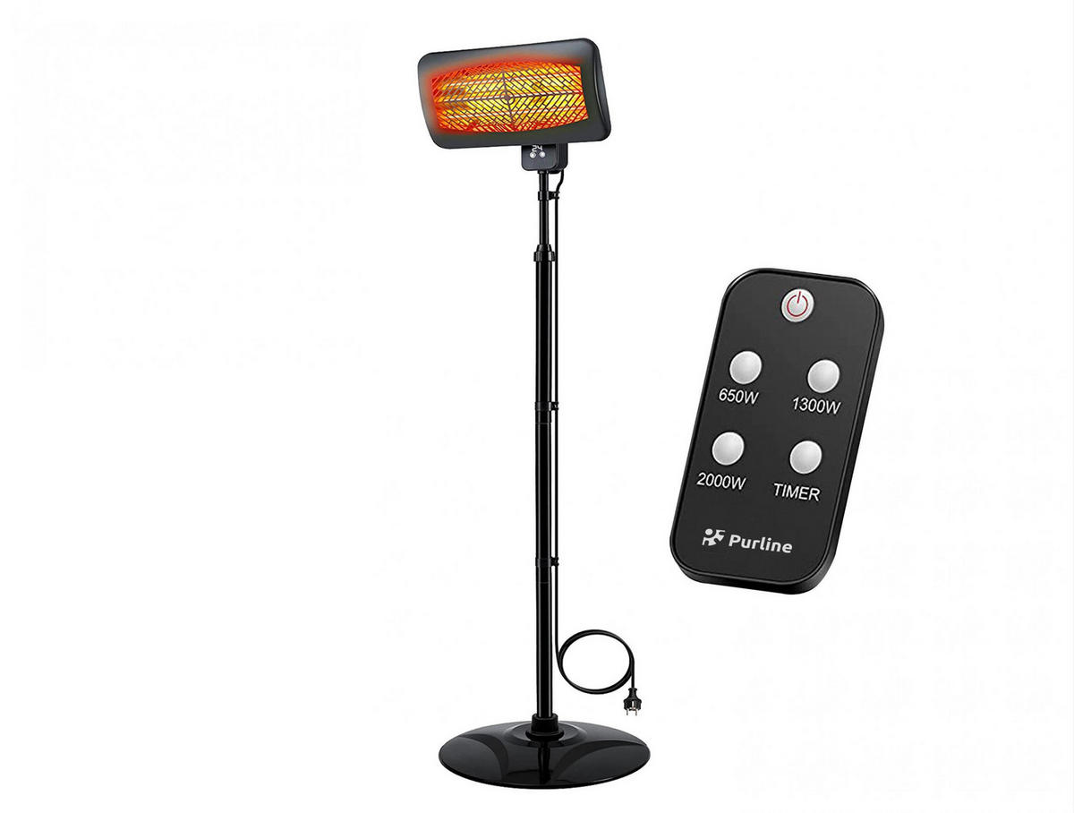 HALOGEN-HEIZUNG auf Standfuß Schwarz outdoortauglich und höhenverstellbar 2000 W - Schwarz, Kunststoff/Metall (51/210/51cm) - Purline