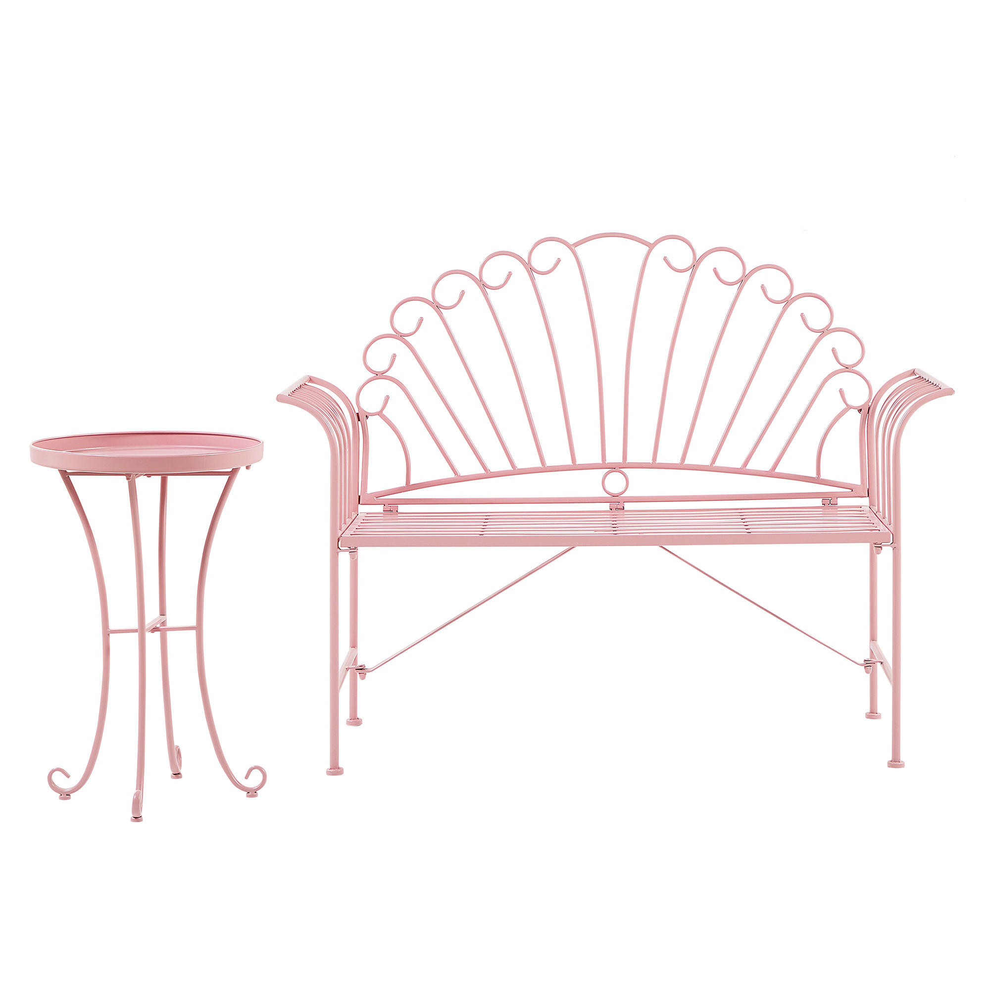 SET ZA BALKON 2-sjed roza metal klupa s pomoćni stolić Cavinia - pink, metal - Beliani