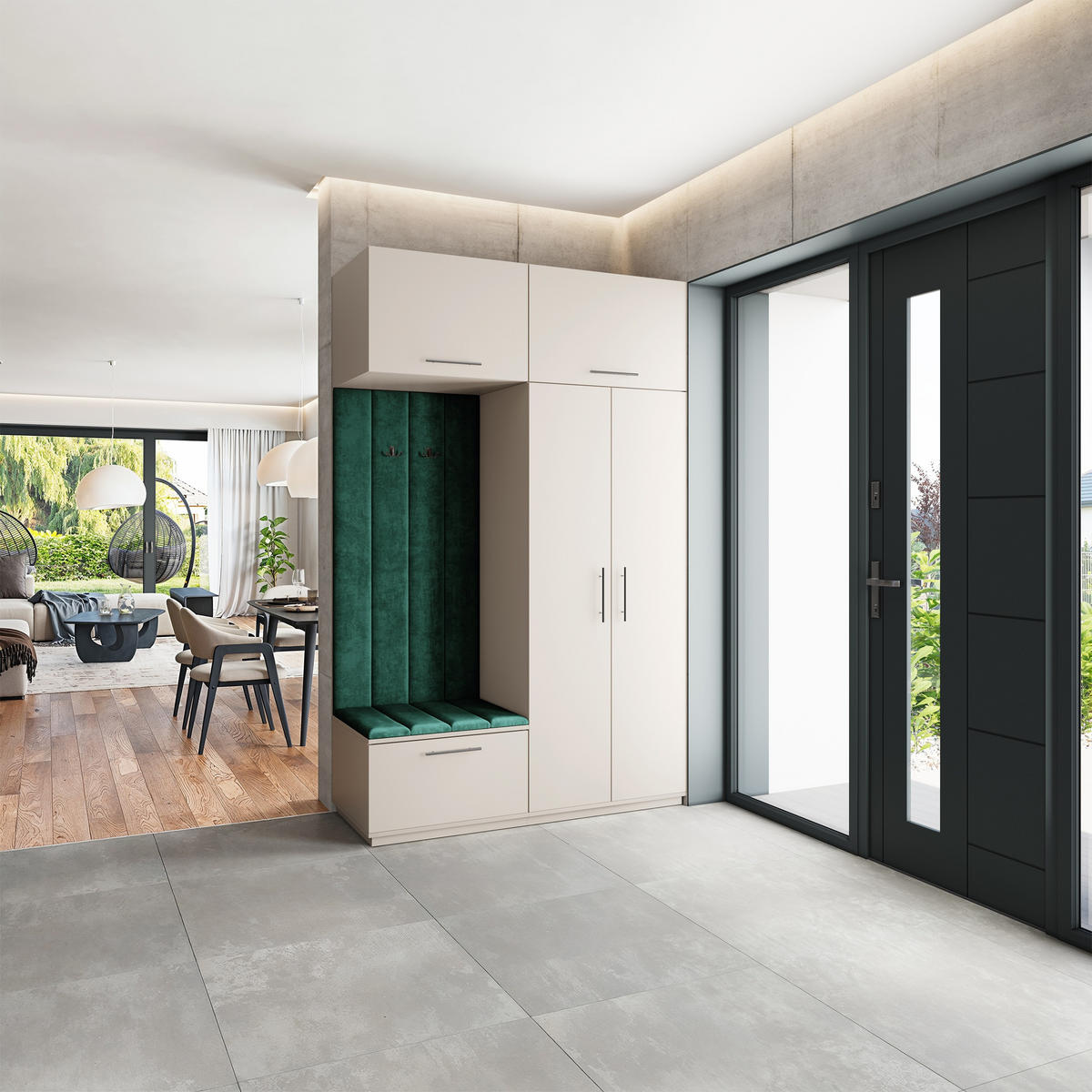 GARDEROBENSCHRANK REMA 150/240/60 cm Modern Garderobe-Set Kaschmir - Kaschmir/Grün, Holzwerkstoff (150/240/60cm) - MASSENO