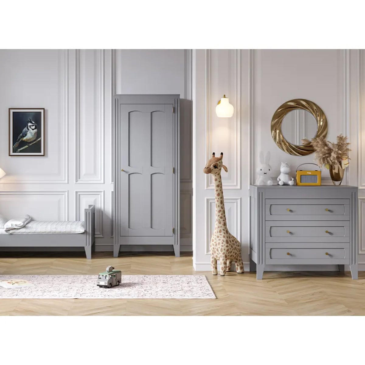 SCHRANK mit Regal, Kleiderstange und 1 Tür, L80.5 x H196.8 cm - Milenne - Grau, Holzwerkstoff (55.25/196.8/80.5cm) - Calicosy