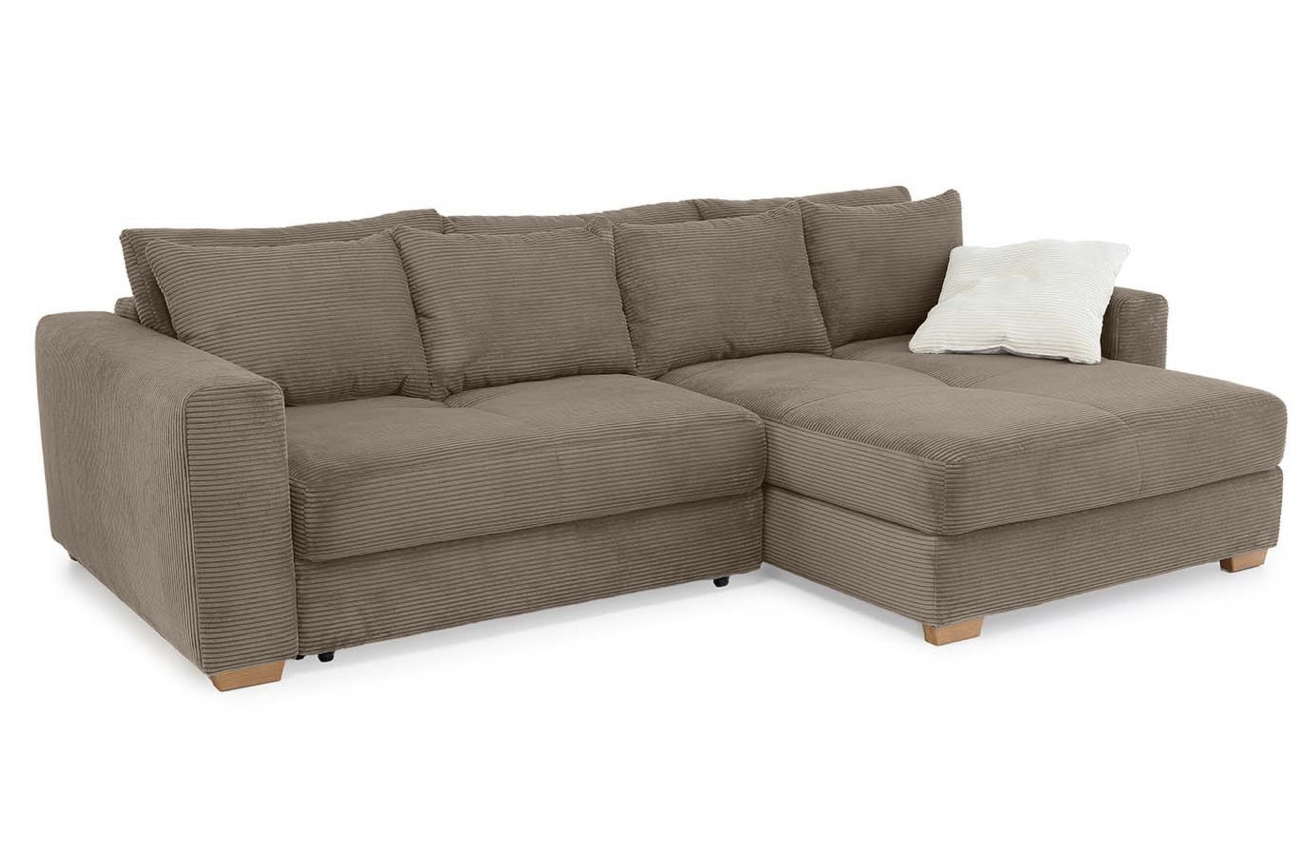 ECKSOFA-DAUERSCHLÄFER Federkern Bettkasten, seitenverkehrt montierbar B288/T186/H86 cm, Liegefl. 153x245 cm, Cord Braun Taupe / 15155 - Taupe/Eichefarben, Holz/Textil (288/186cm) - luma-home