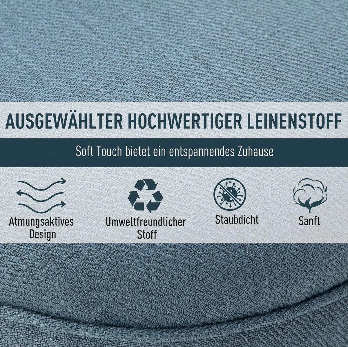 SESSEL 52,5/69/77 cm blau aus Leinen mit Rückenkissen, Vintage-Stil und Massivholzbeinen - Blau, Textil (69/77/52.5cm) - OKWISH