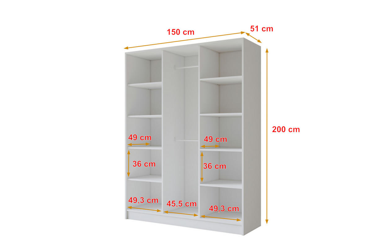 KLEIDERSCHRANK - LUSSO - 150 - Weiß - Goldfarben/Weiß, Holzwerkstoff (150/200/51cm) - ALTDECOR