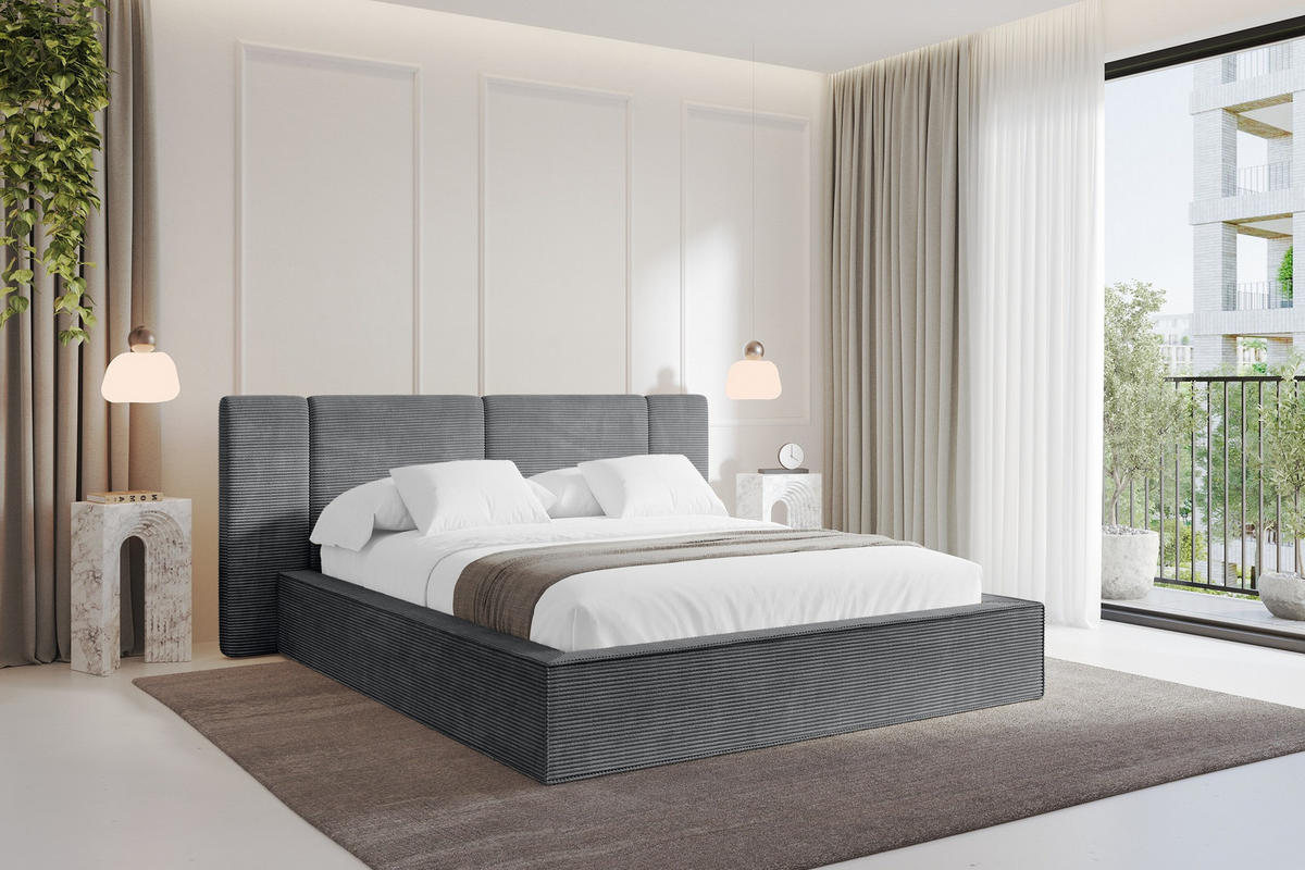 POLSTERBETT mit Bettkasten und Lattenrost, Boxbett ohne Matratze - RIVO 200x200 Dunkelgrau - Graphitfarben, Holzwerkstoff/Textil (200/200cm) - ALTDECOR