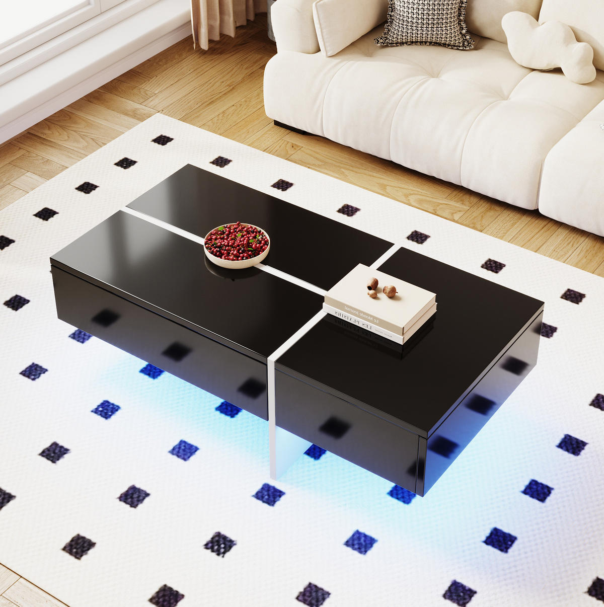COUCHTISCH aus Spanplatte 100x50x34,5 cm in Schwarz mit LED-Beleuchtung - Schwarz, Holzwerkstoff (100/50/34.5cm) - Modfu
