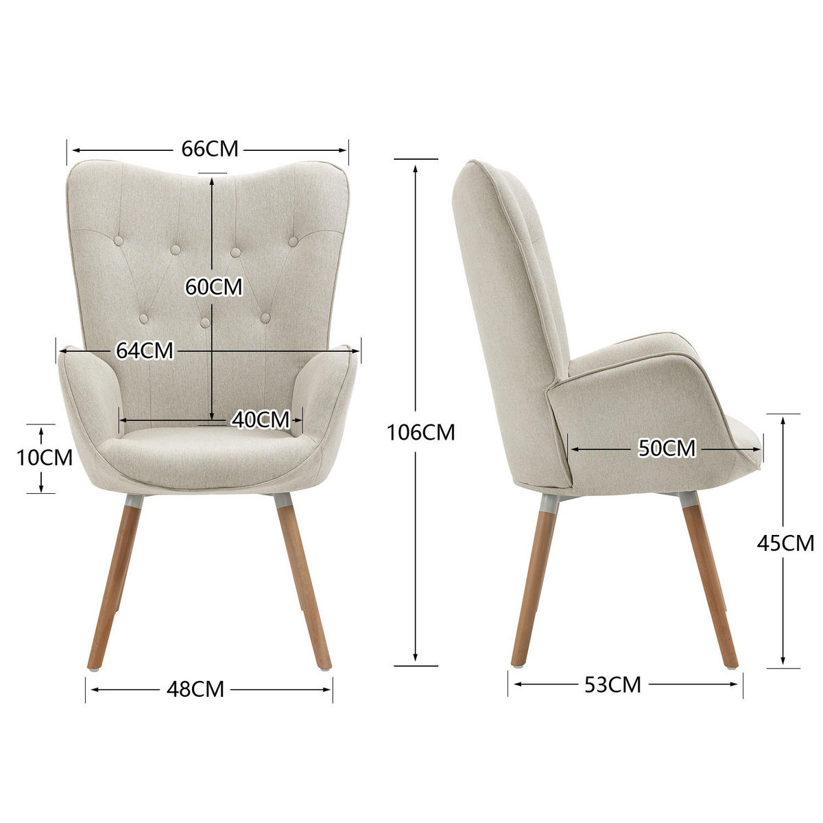 OHRENSESSEL in Mikrofaser, Beige - Beige, Holz/Textil (66/106/53cm) - Meubles Cosy