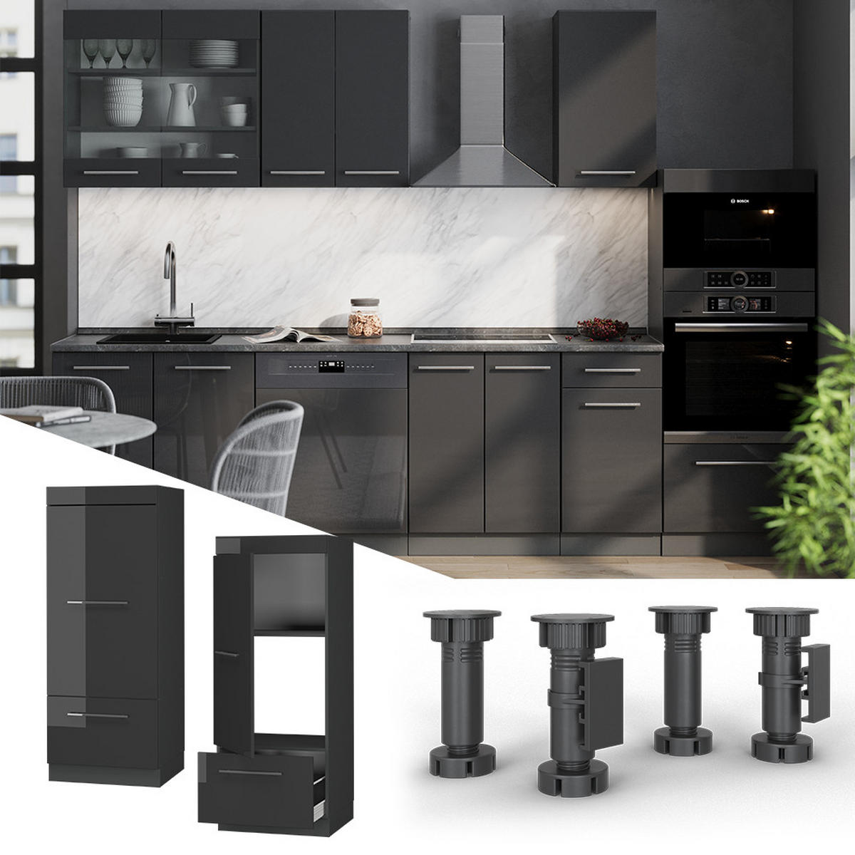 SKŘÍŇKA NA MIKROVLNNOU TROUBU Fame-Line Antracitový vysoký lesk - antracitová/vysoce lesklá černá, kompozitní dřevo (60/153.6/58.1cm) - Vicco