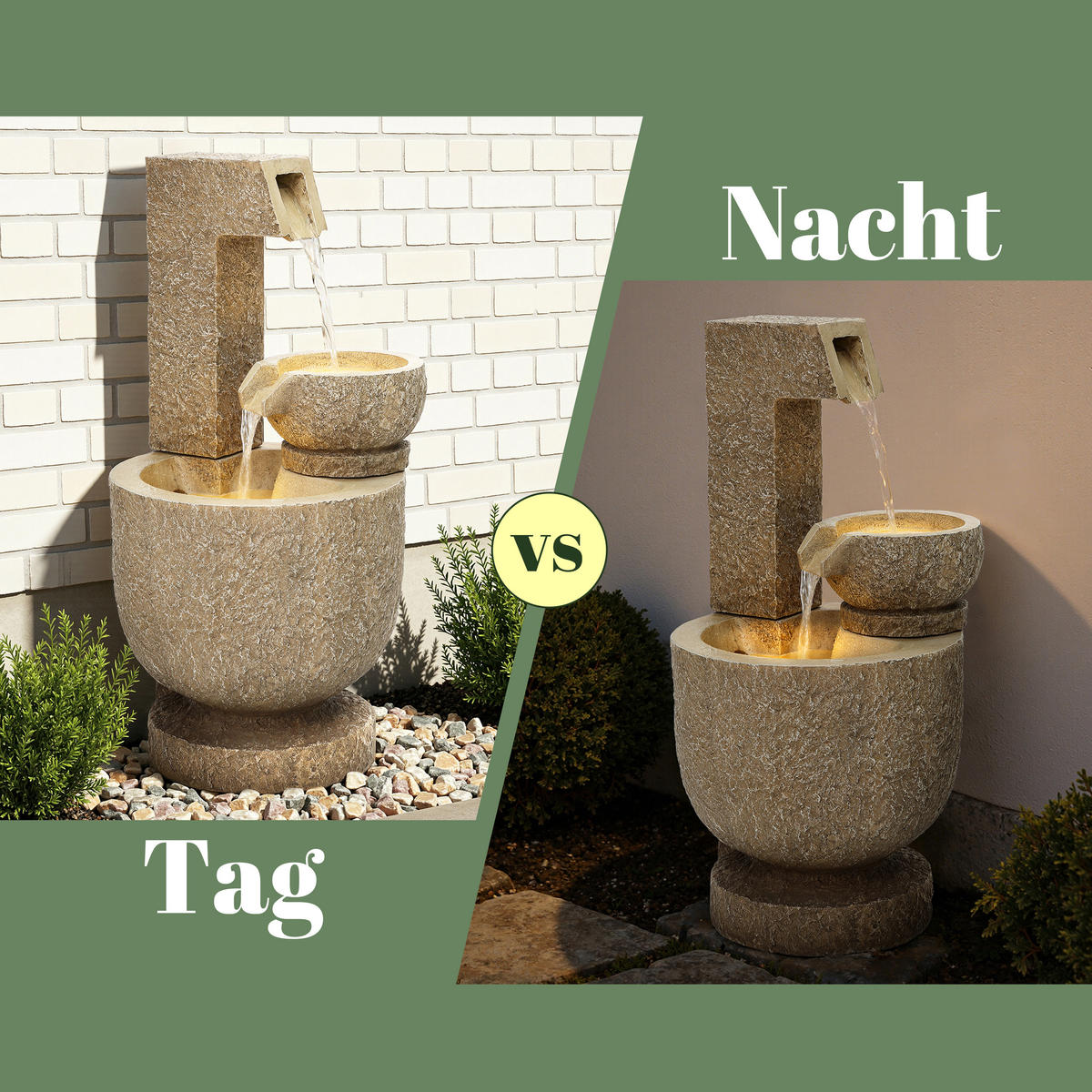 POLYRESIN-GARTENBRUNNEN, 2-stuf. Kaskade, 76x37,5x37,5cm, Garten/Balkon/Terrasse - Braun, Kunststoff (37.5/37.5/76cm) - Hometopia