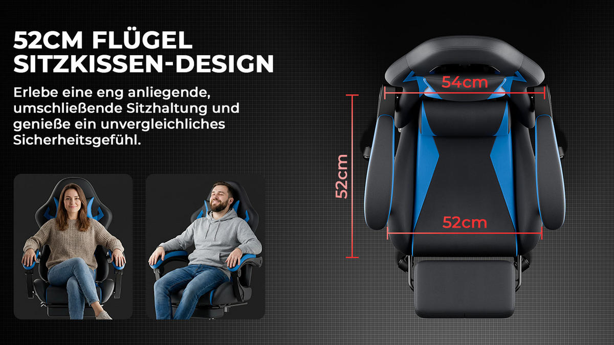 GAMINGSTUHL Schwarzblau 58,5/63/120,5 cm - Schwarz, Metall (58.5/120.5/63cm) - PANGIVO