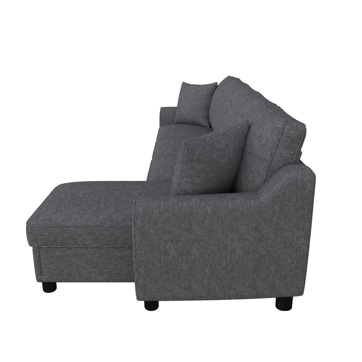 ECKSOFA L Form 3-Sitzer Chenille Stauraum Getränkehalter Grau 280cm - Grau, Textil (280/136cm) - FLIEKS