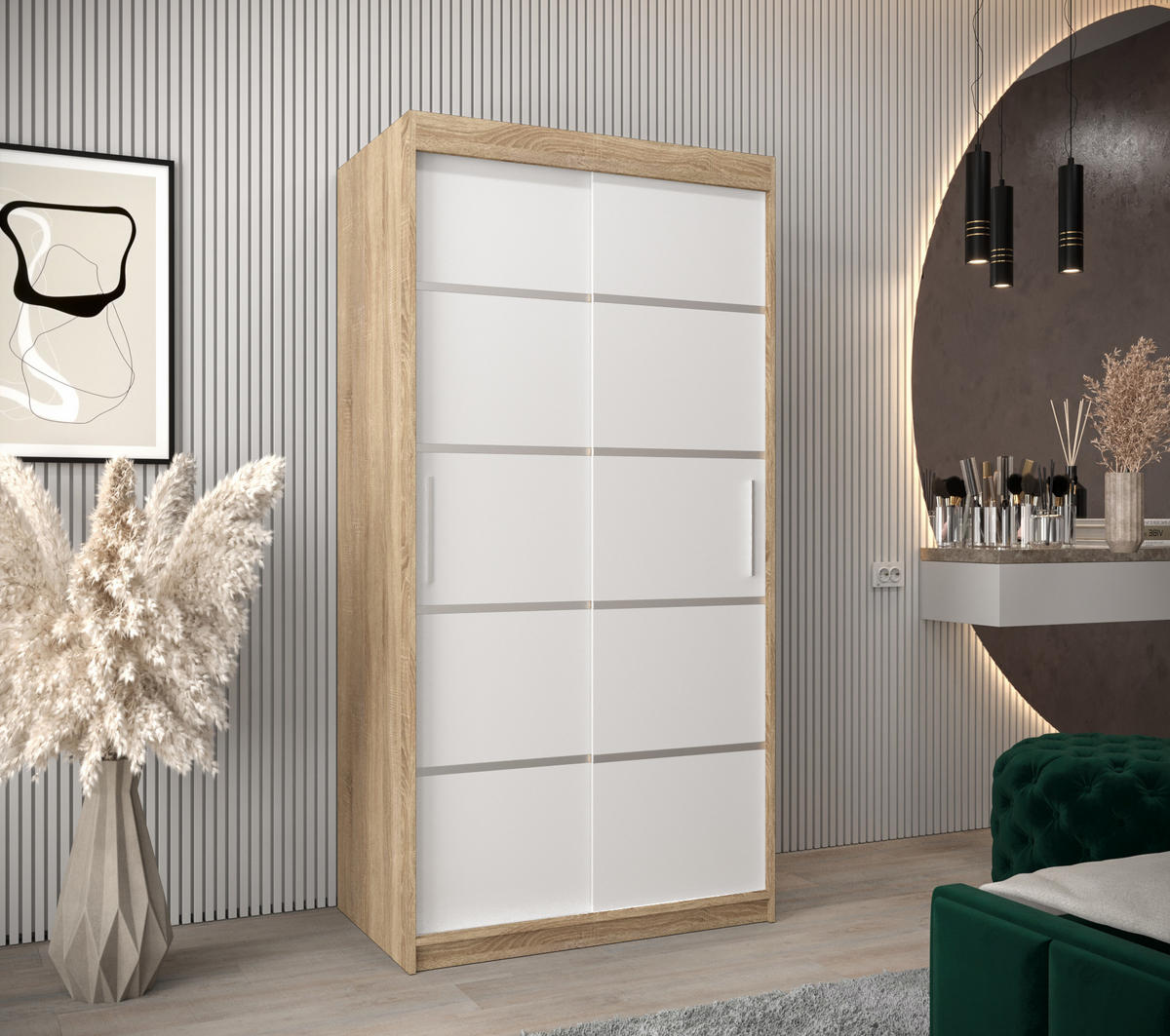 SCHWEBETÜRENSCHRANK 200/100/62 2-türig - Silberfarben/Weiß, Holz/Kunststoff (100/200/62cm) - Abiks Möbel