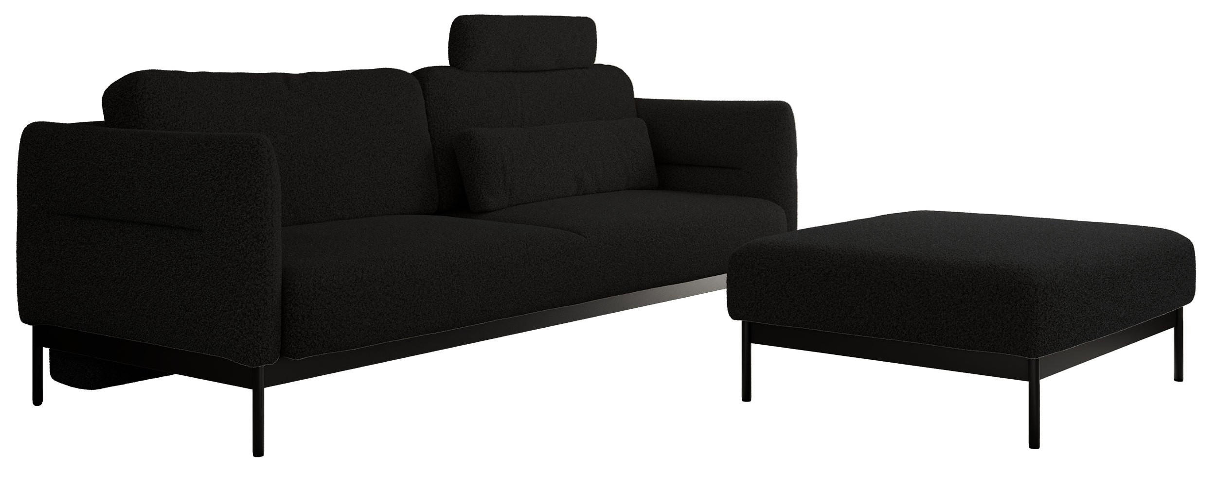 SCHLAFSOFA SALENTO Schwarz Boucle - Schwarz, Textil/Metall (221/82/193cm) - MKS